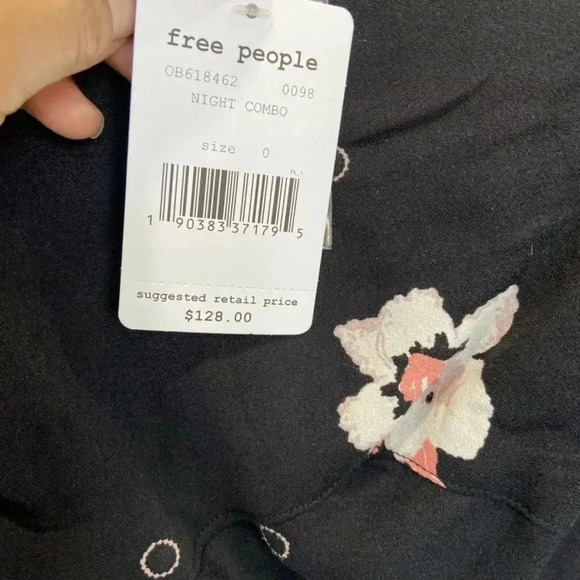 Free People Women Dress Split Sleeve Floral Mini Long Sleeve Black Size 0 - Picture 9 of 9